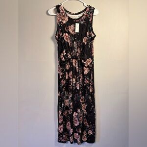 Maurices Black and Pink Floral Maxi Dress